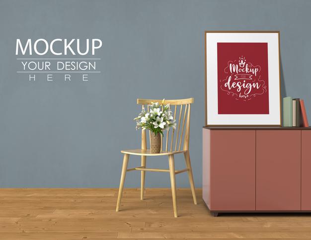 Empty Wall And Frame Mock Up With Home Decorating In The Living Room Modern Interior. Mockup Ready To Use Psd