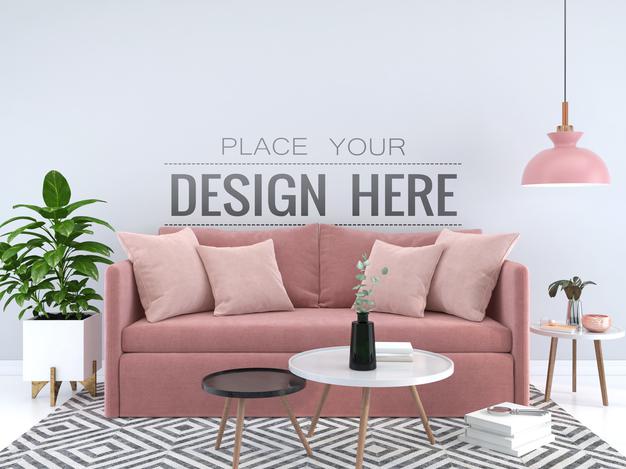 Empty Wall Interior Furniture 3D Psd Mockup Psd