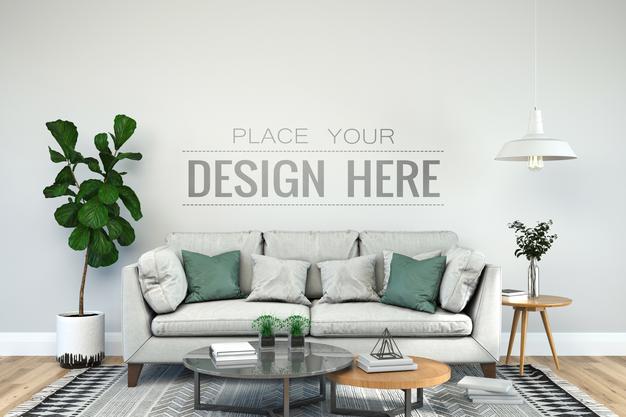 Empty Wall Interior Furniture 3D Psd Mockup Psd