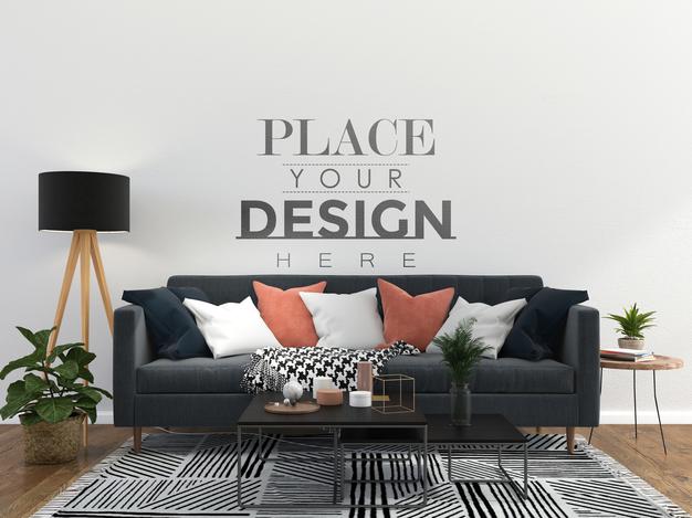 Empty Wall Interior Furniture 3D Psd Mockup Psd