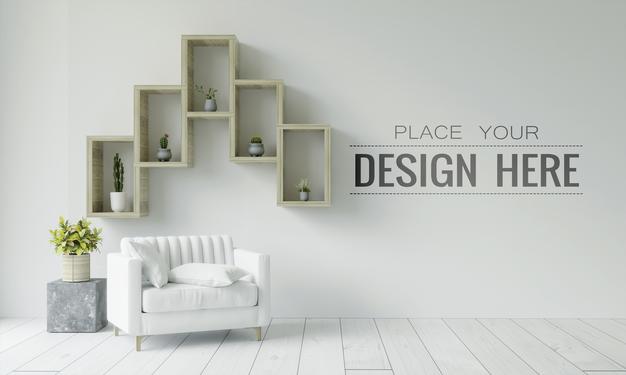 Empty Wall Interior Furniture 3D Psd Mockup Psd