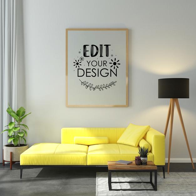 Empty Wall Interior Furniture 3D Psd Mockup Psd