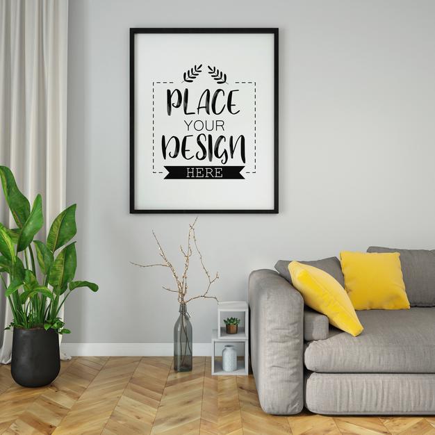 Empty Wall Interior Furniture 3D Psd Mockup Psd