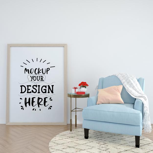 Empty Wall Interior Furniture 3D Psd Mockup Psd