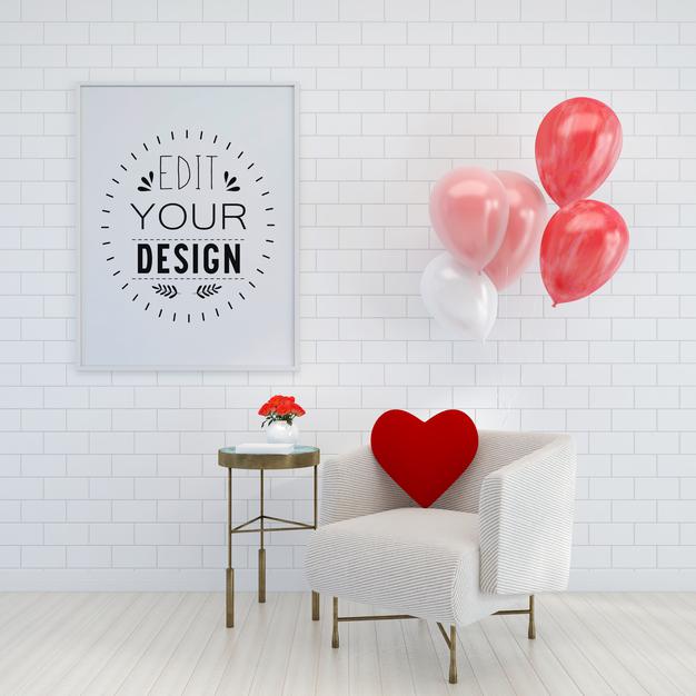 Empty Wall Interior Furniture 3D Psd Mockup Psd