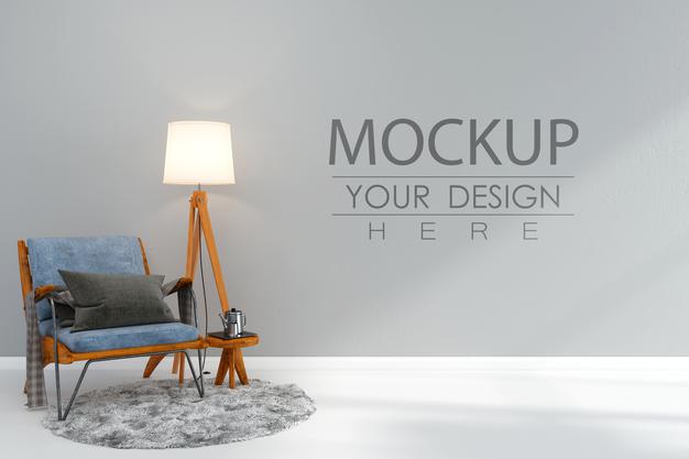 Empty Wall Interior Furniture 3D Psd Mockup Psd