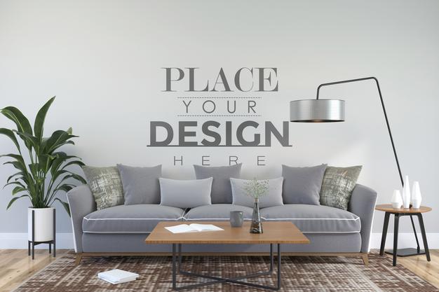 Empty Wall Interior Furniture 3D Psd Mockup Psd