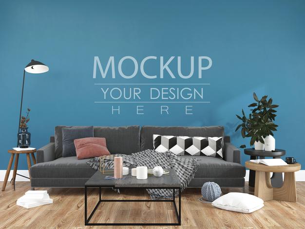 Empty Wall Interior Furniture 3D Psd Mockup Psd