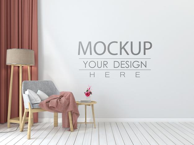 Empty Wall Interior Furniture 3D Psd Mockup Psd