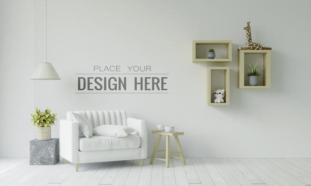 Empty Wall Interior Furniture 3D Psd Mockup Psd