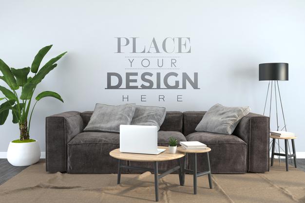 Empty Wall Interior Furniture 3D Psd Mockup Psd