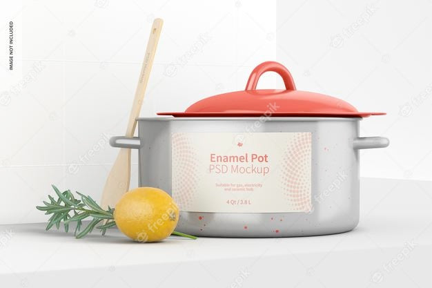 Enamel Pot Mockup, Front View Psd