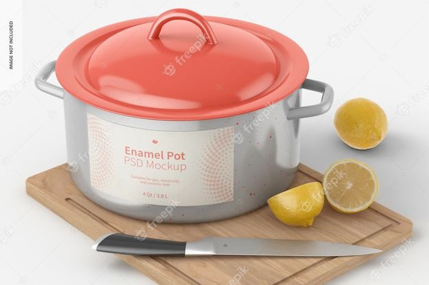 Enamel Pot Mockup, Perspective View Psd