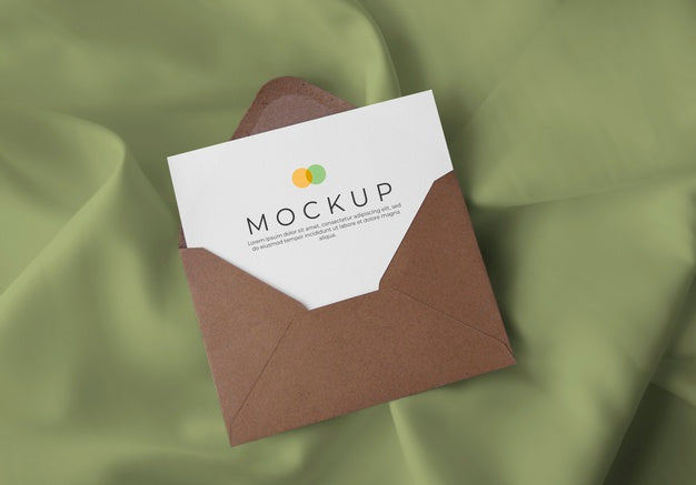 Envelope With Card On Fabric Background Mockup Psd