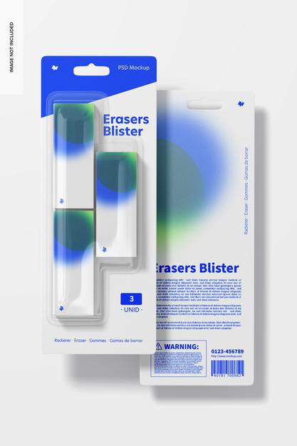 Erasers Blister Mockup, Top View Psd