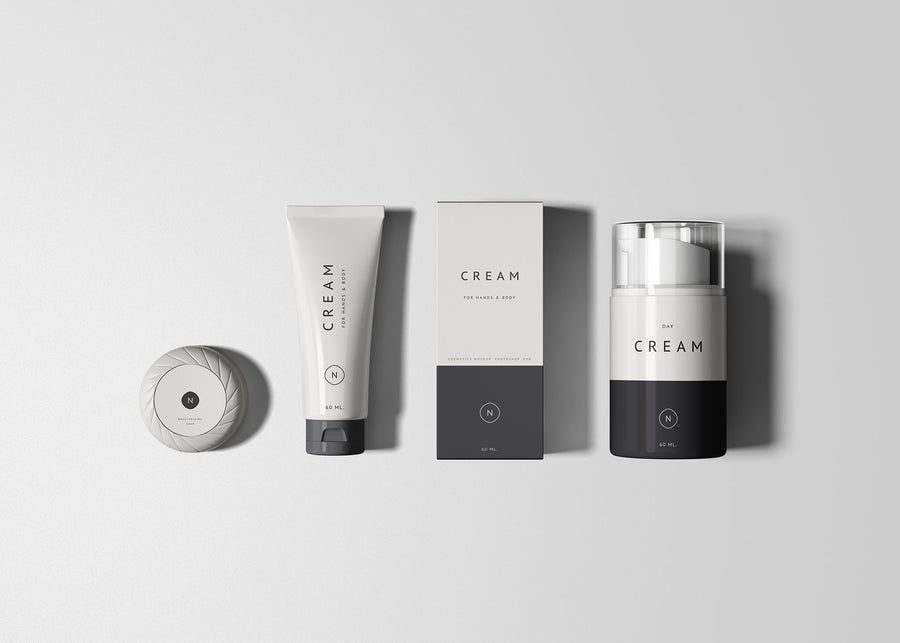 Essential Cosmetics Packaging Set Mockup