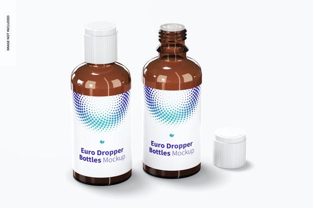 Euro Dropper Bottles With Orifice Reducers Mockup, Opened Psd