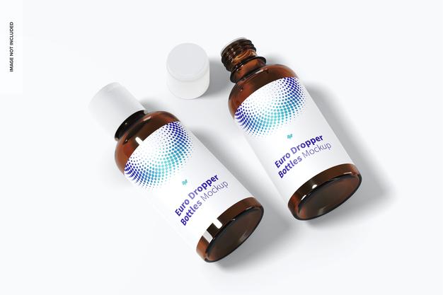 Euro Dropper Bottles With Orifice Reducers Mockup, Top View Psd