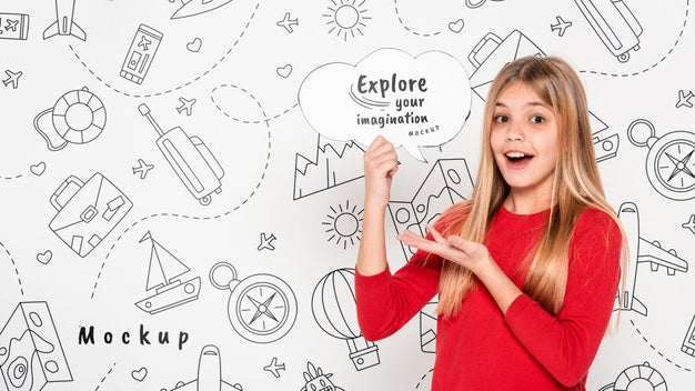 Explore Your Imagination Mock-Up Smiley Girl Psd