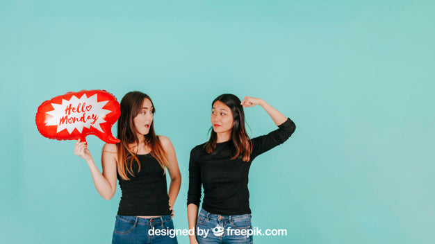 Expressive Women With Speech Balloon Mockup Psd