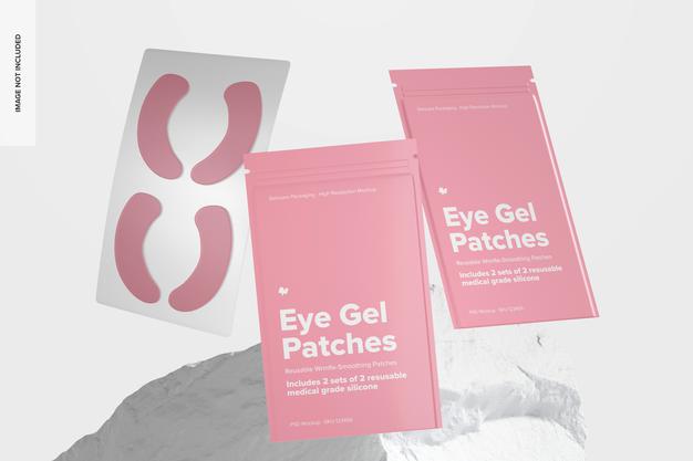 Eye Gel Patches Packaging Scene Set Mockup Psd