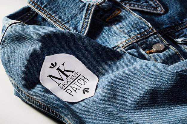Fabric Clothing Patch Mock-Up On Denim Material Psd