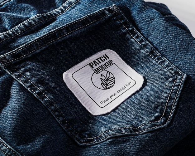 Fabric Clothing Patch Mock-Up On Denim Psd