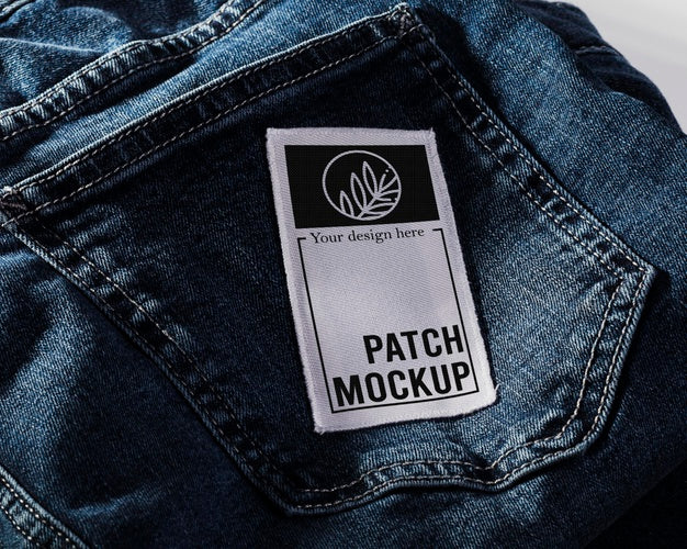 Fabric Clothing Patch Mock-Up On Denim Psd