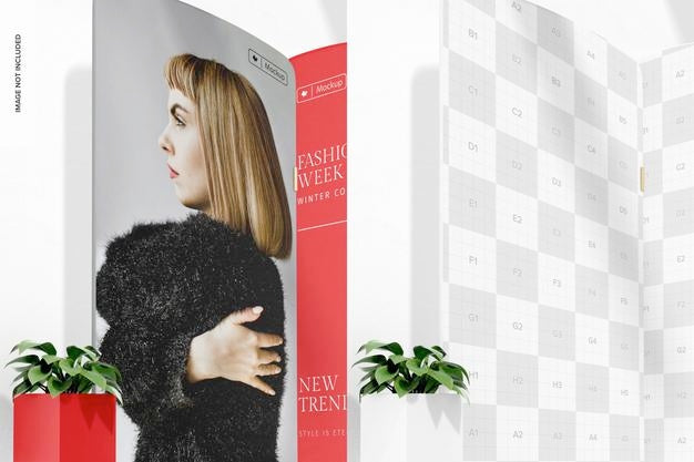 Fabric Display Backdrop Mockup, With Plant Pots Psd