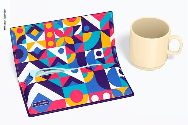 Fabric Eyeglasses Case With Mug Mockup Psd