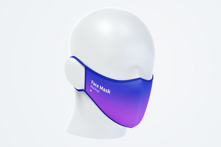 Face Mask Mockup, Front Half-Side View
