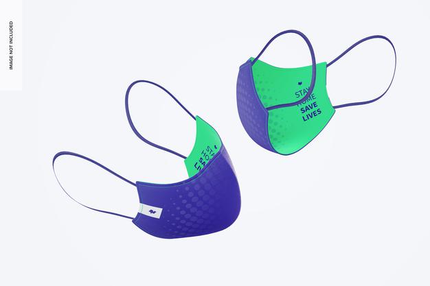 Face Mask With Elastic Bands Mockup, Falling Psd