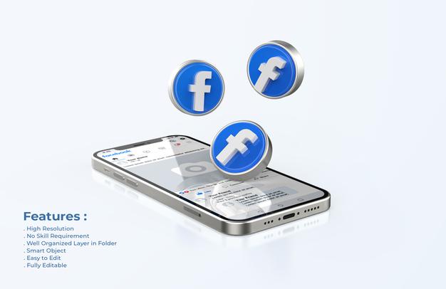 Facebook On Mobile Phone Mockup With 3D Icons Psd