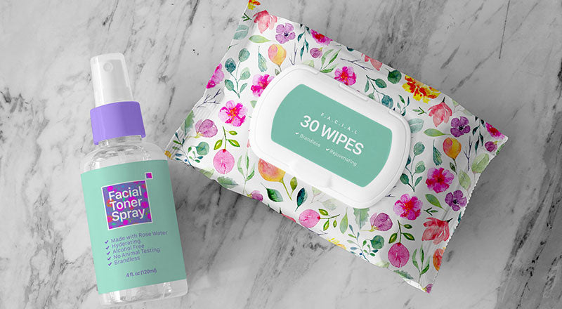 Facial Wipes & Toner Spray Bottle Mockup Psd