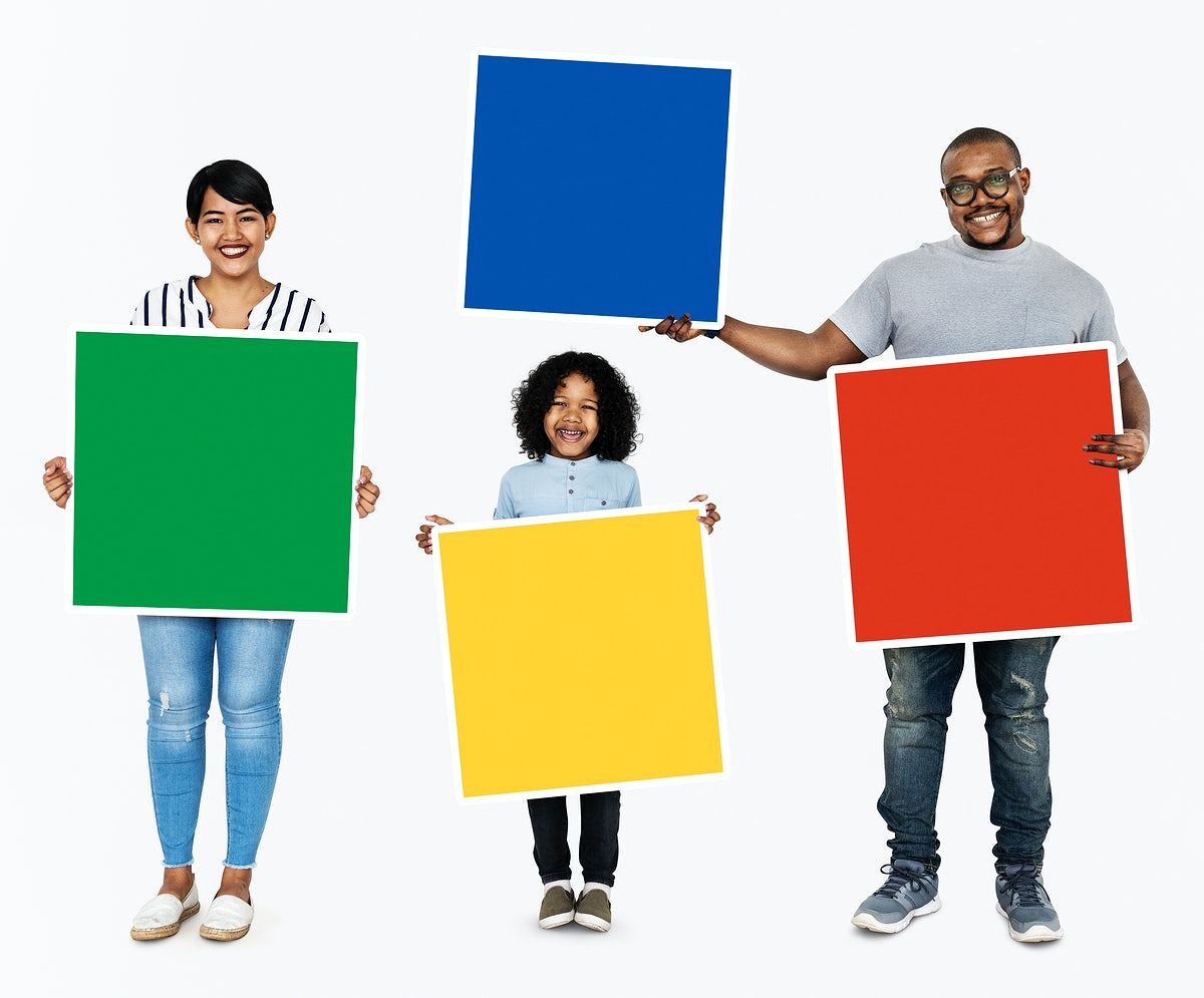 Family Holding Colorful Square Boards