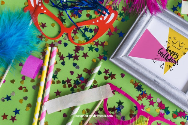 Fantastic Birthday Mockup Design With Decorative Items Psd