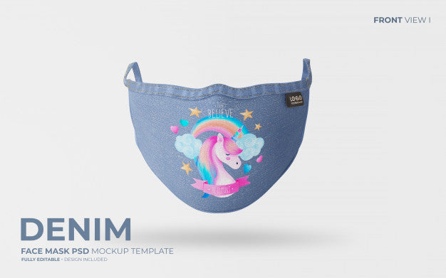 Fashion Face Mask Mockup In Denim Fabric Psd