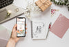 Fat Lay Of Hand Holding Smartphone And Wedding Essentials Psd