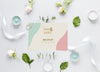 Fat Lay Of Wedding Card With Candles And Flowers Psd