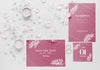 Fat Lay Of Wedding Cards With Candles And Rings Psd