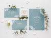 Fat Lay Of Wedding Cards With Plants And Rings Psd