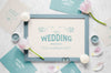 Fat Lay Of Wedding Frame With Tulips And Candles Psd