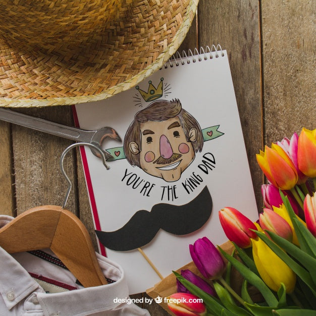 Father'S Day Composition With Drawing Psd