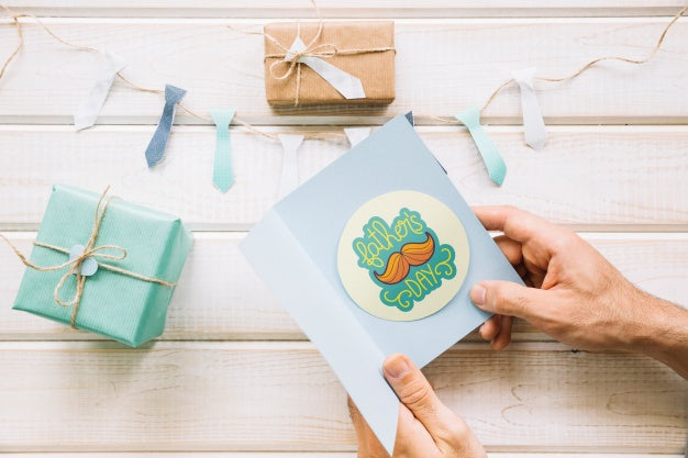 Fathers Day Mockup With Hands Holding Card Psd
