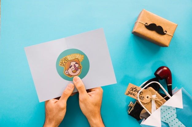 Fathers Day Mockup With Hands Holding Card Psd