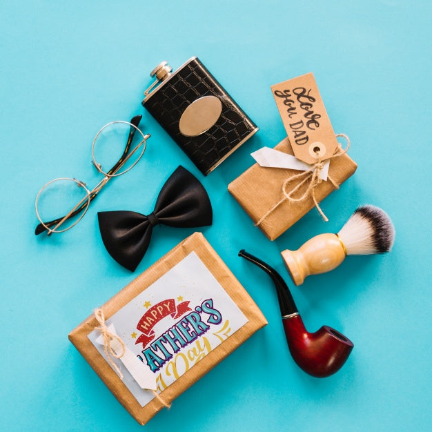 Fathers Day Mockup With Present Boxes And Accessories Psd