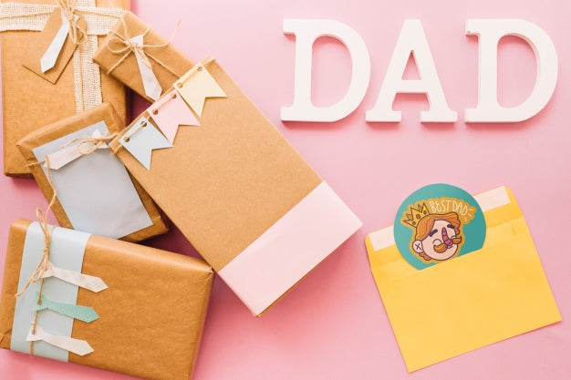 Fathers Day Mockup With Present Boxes And Envelope Psd