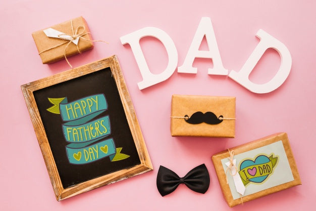 Fathers Day Mockup With Slate And Gift Boxes Psd