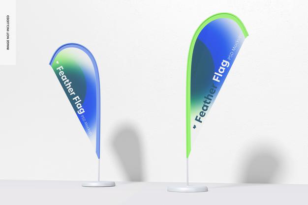 Feather Flag Banners Mockup, Perspective Psd