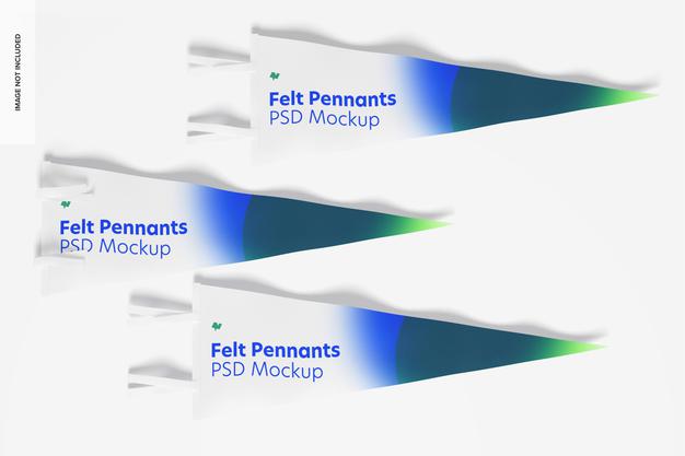 Felt Pennant Mockup, Top View Psd